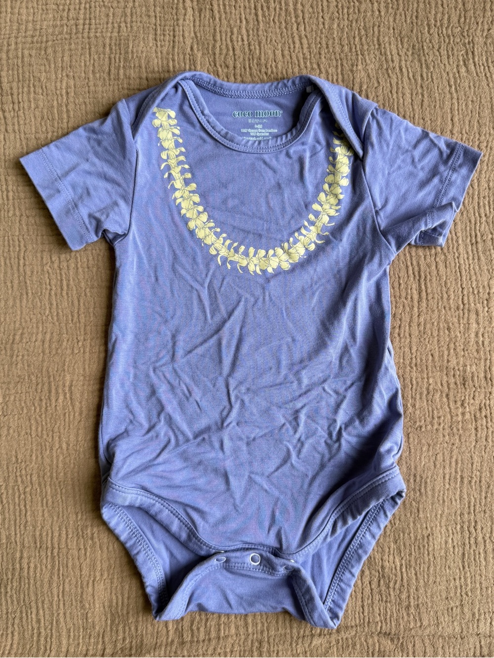 Purple Baby Onesie with Yellow Leaf Necklace Print
